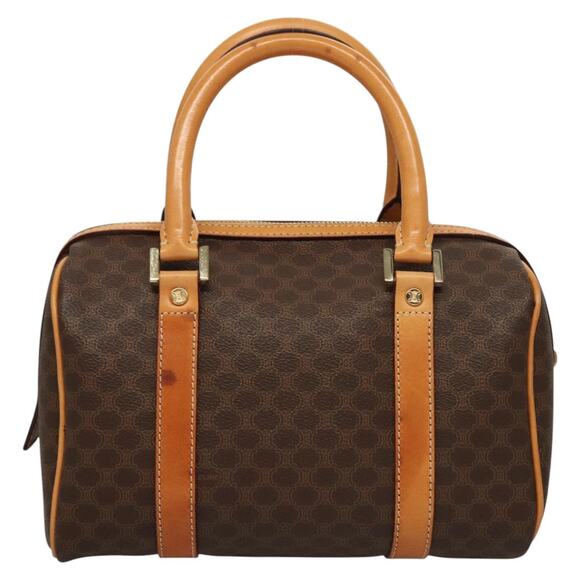 CELINE Macadam Canvas Hand Bag Pvc Leather Brown Gold - Picture 3 of 12